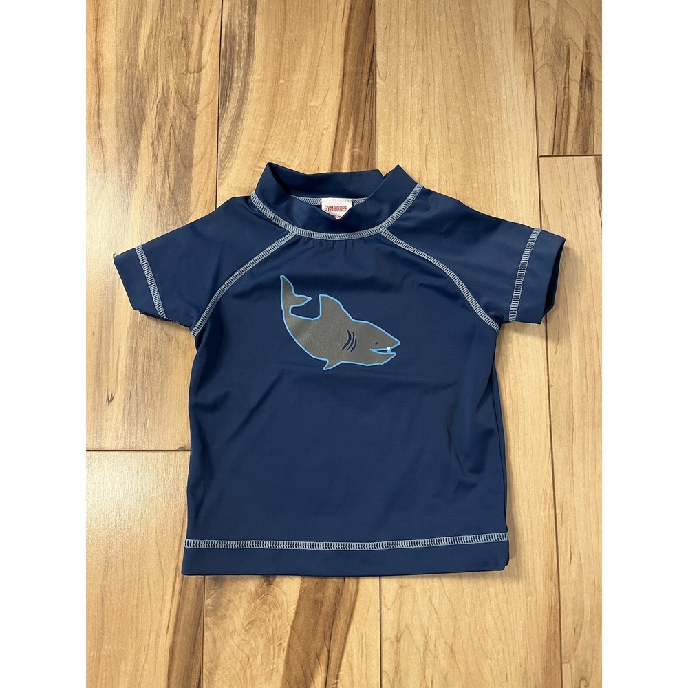 GYMBOREE Shark Swim Shirt Short Sleeve Rash Guard Boys 12-18 Months Blue UPF
